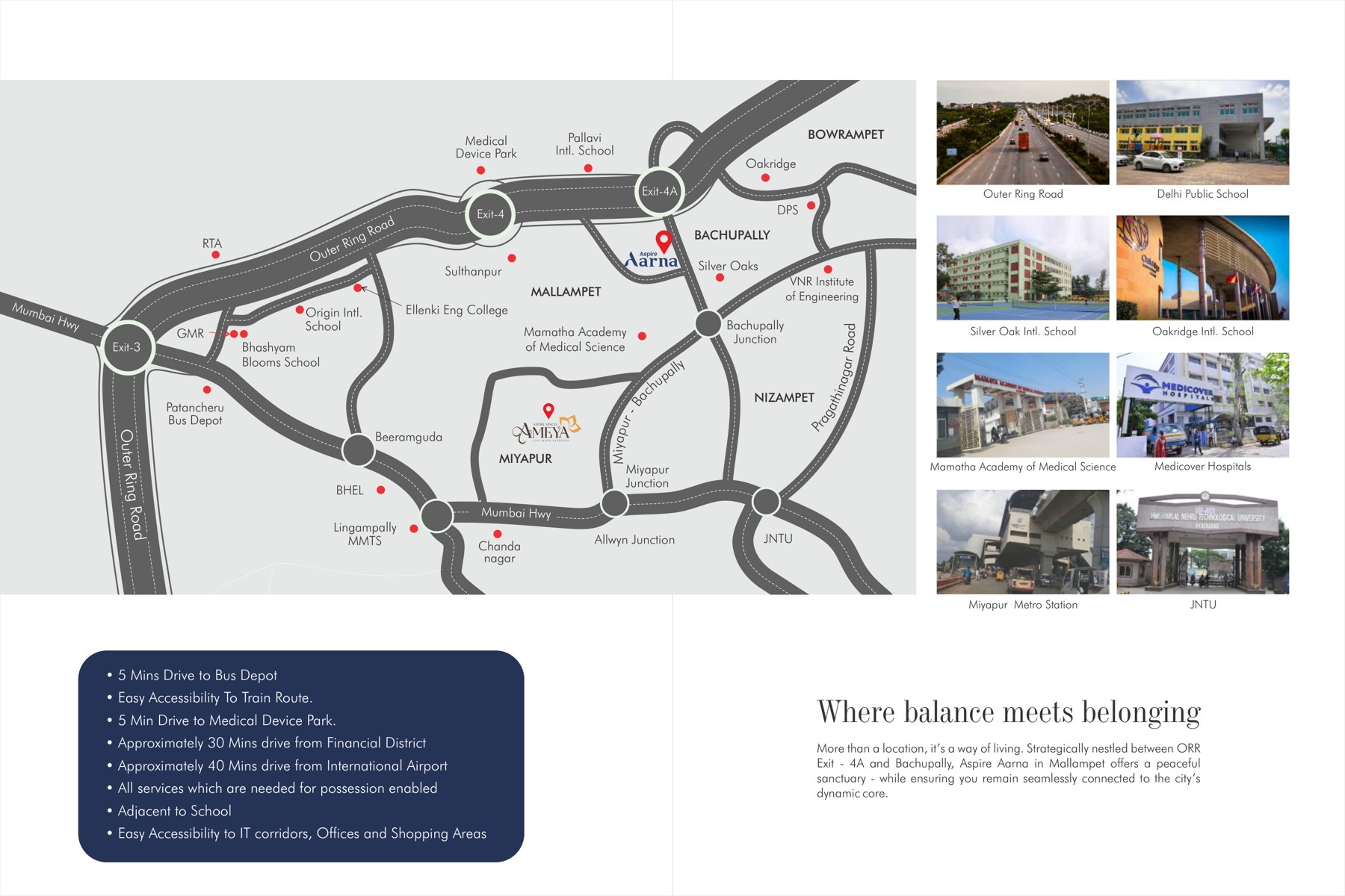 Neighbourhood map showing Aspire Aarna in Mallampet, Bachupally